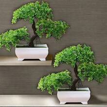 1盆人造松树盆景，用途广泛，室内家居装饰，塑料仿真绿植，桌面摆件，含花盆，适合乔迁、圣诞节、万圣节、复活节、感恩节等各种场合。 - 彩色 - 查看 5