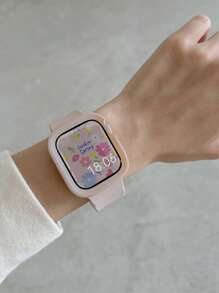 2条装男女通用粉色硅胶可调节运动腕带及柔软镂空保护壳，适用于 40/41/42/44/45/46/49mm，Ultra/SE/11/10/9/8/7/6/5/4系列，智能手表配件 - 粉紅色(無手錶) - 查看 3