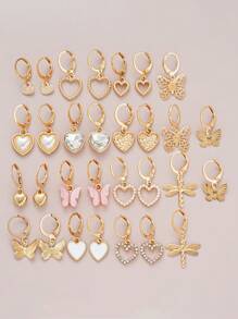 16/18/24/30pcs Rhinestone Faux Pearl Butterfly, Heart, Star, Snake, Rose, Daisy, Shell Women Earring Set, Elegant Gift For Vacation, Party, Daily Matching