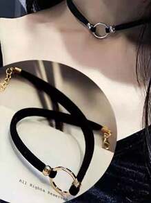 Black Velvet Collar Gold Tube Heart Necklace Give Friends Gifts Everyday Accessories