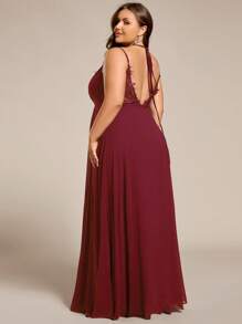 EVERPRETTY Plus Size Deep V-Neck Backless Bridesmaid Dress, Wine Red - Burgundy - View 8