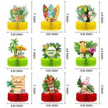 Juego de 9 piezas de centros de mesa hawaianos tipo panal para mesas de fiesta luau de Hawái, decoraciones para fiestas tropicales con piñas, para suministros de fiesta, decoración de pasteles, de 6.9 x 8.5 pulgadas - Adornos hawaianos con forma de panal - Ver 2