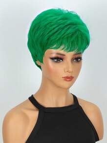 Peluca corta estilo pixie verde para mujer, peluca sintética de moda con gorra de red de rosa transpirable, versátil para el Día de San Patricio, festivales de música u Halloween