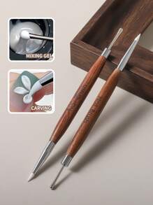 1 Stück Holzgriff Doppelkopf Nagel Misch-Gel Stift, Silikon Nagel Schnitzstift, weiche Gummispitze für Pulveranwendung, Multifunktions-Nagel Punktier- und Malstift, Detailpinsel