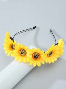 1 Peça Faixa de Cabeça Estilo Boho Impressa em Floral de Poliéster, Faixa de Cabelo Decorativa com Girassol para Todas as Estações para Mulheres, Uso em Praia/Feriado/Foto, Faixa de Cabelo, Arco de Cabelo, Acessórios de Cabelo