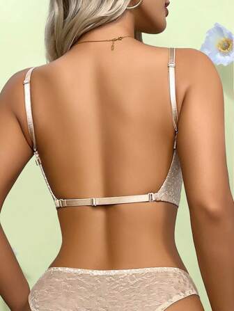 Sexiga spetsunderkläder med U-ringning i rygg, BH med vacker rygg, ultratunn osynlig BH, ventilerande mesh-BH, bekväma franska underkläder, dam-BH med bygel, leopard- och randiga underkläder