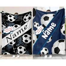 Customizable Football-Themed Flannel Blanket With Name - Perfect For Sofa, Bed, Travel & Office - Soft, Warm & Cozy Digital Print Throw, Multi-Functional, Ornamental, Letter, Stylish, Tidy, Soft, Modern, Colorful, Cute, Adorable, Casual, Custom, Personalized, Unique, Customized, Baby Gifts, Ideal Gifts For Him, Ideal Gifts For Her, Son, Daughter