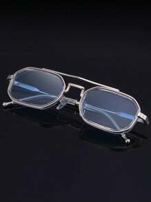 1pc New Retro European And American Square Double-Beam Small Frame Glasses, Casual Party Street Elegant High-Grade Fashion Glasses, Suitable For Daily Wear And Outdoor Activities
