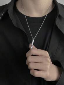 1 件复古螺旋直条吊坠项链，男女通用嘻哈配饰 - 銀色 - 查看 4
