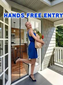 1pc Heavy Duty Magnetic Screen Door With Full Frame Hooks And Rings, Polyester Mesh Curtain, Fresh Air Circulation, Easy Pet Access, Child Friendly, Pest-Resistant, Fits 38x82 Inch Door
