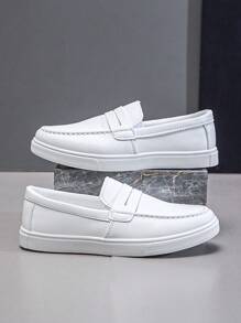Men's Fashion Simple Casual Sports Slip-On Sneakers, Breathable Athletic Shoes For Students - White - View 2