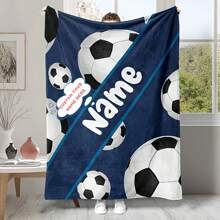 Customizable Football-Themed Flannel Blanket With Name - Perfect For Sofa, Bed, Travel & Office - Soft, Warm & Cozy Digital Print Throw, Multi-Functional, Ornamental, Letter, Stylish, Tidy, Soft, Modern, Colorful, Cute, Adorable, Casual, Custom, Personalized, Unique, Customized, Baby Gifts, Ideal Gifts For Him, Ideal Gifts For Her, Son, Daughter