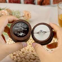 Custom Wooden Wedding Engagement Ring Box - Single Slot / Double Slot Engraved Wooden Ring Case Box - Clear Acrylic-Lid Wood Ring Box, Circular Ring Bearer Box, Anniversary Gift, Ring Box For Wedding Ceremony, Anniversary Gift, Stylish, High-Quality, Vintage, Custom, Personalized, Unique Ideal Gifts For Him - Multicolor - View 3
