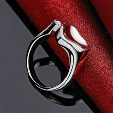 Elegant 1pc 925 Silver Plated Elegant Couple Heart Ring Exquisite Woman Fashion Charm Jewelry Birthday Luxury Party Accessories - Silver - View 2