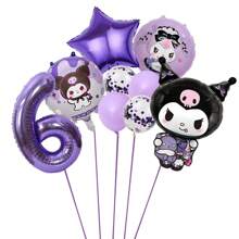 Set de 9 piezas (1 Set) Globos con tema de Kuromi de Dibujos Animados de Color Morado para Fiesta de Cumpleaños de 0 a 9 Años - Globos de Película de Aluminio con Diseño de Estrella, Número Digital, Estrella Negra y Morada, Kuromi de Sanrio - Decoración para Fiesta de Cumpleaños, Ceremonia de Graduación, Interior y Exterior - Suministros de Decoración con Imagen de Dibujos Animados Adorables para Fotografías y Fondo de Pared