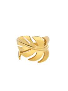 1 Pc Stainless Steel Leaf Shaped Open Ring, Suitable For Daily Wear