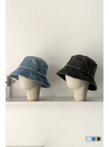 1 pieza Sombrero tipo cubo vintage lavado con ala ancha para mujer, sombrero casual transpirable de protección solar, moda retro versátil