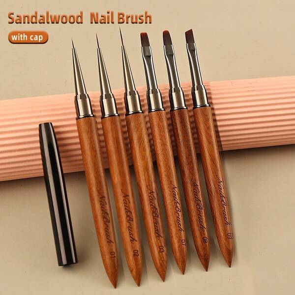 Hot 6pcs Wood Rod Nail Art Brush Set Wholesale Colouring Pen Large Square Round Light Therapy Pen Halo Pen