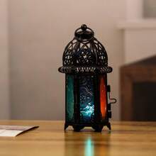 1pc Moroccan Vintage Iron Candle Holder, Creative Home Decor Bar Wedding Colorful Glass European Style Candlestick - Multicolor - View 6