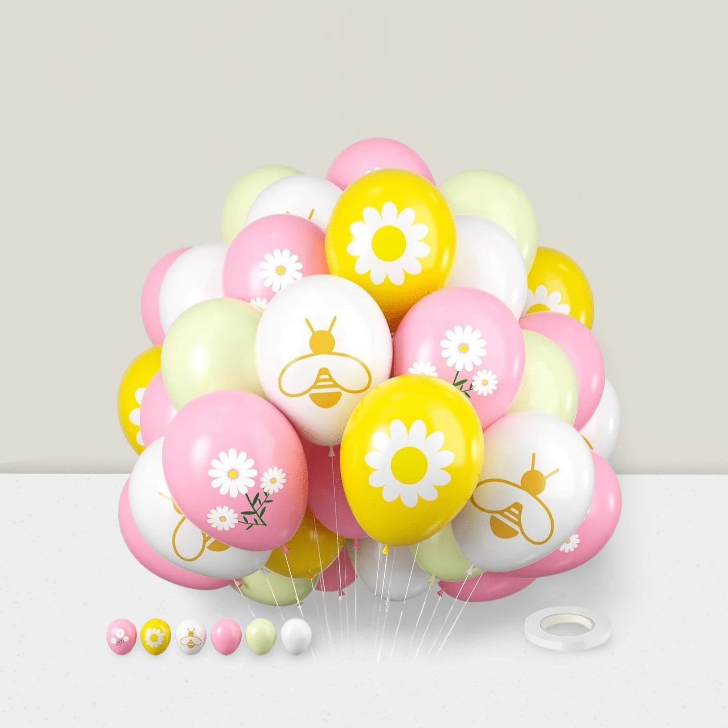 12" Daisy Flower Balloons Pink, Yellow & White Groovy Boho Latex Balloons For Birthday, Wedding & Anniversary Party Decorations
