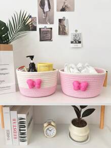 2pcs Woven Basket Organizer Set For Baby Room Desk Storage, Holds Diapers, Snacks, Cosmetics Love Valentine - 彩色 - 查看 13