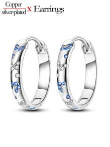 1 对优雅时尚女士防过敏银/白金镀铜环状耳环，带蓝色锆石蝴蝶装饰，高品质珠宝礼物，适合日常、派对、宴会佩戴 - 銀色 - 查看 4