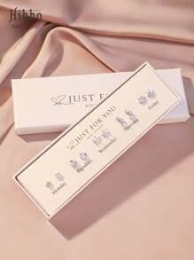 Hihho 10pcs/Set New Fashionable Classic Flower, Star, Meteor Stud Earrings Set With Shiny Zirconia Stones, Simple Design Women Earrings For Daily Wear, Holidays And Gifts (White Gift Box) - Silver - View 6