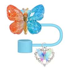 Shiny Butterfly Design Portable Straw Lid With Charm - Cup Tumbler Accessories - Beverage Cup Topper With Clip-On Bling Butterfly Ornament, 1.8in Diameter, Cute And Functional Sports Water Bottle Accessory, Mother's Day Gift, Back To School Supplies - Multicolor - View 13