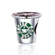 Easvnya 1 st. Modieuze verzilverde koffiekopje kralenserie, 3D-ontwerp elegant en chique, geschikt voor armbanden en kettingen, perfect sieradencadeau voor verjaardagen en feestdagen