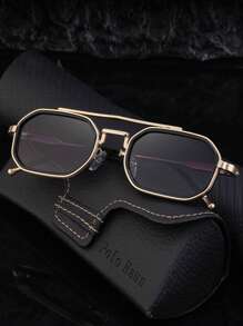 1pc New Retro European And American Square Double-Beam Small Frame Glasses, Casual Party Street Elegant High-Grade Fashion Glasses, Suitable For Daily Wear And Outdoor Activities