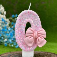 彩色蝴蝶结数字生日蜡烛，创意0-9派对蜡烛装饰，适合儿童生日、婚礼、节日蛋糕装饰、浪漫氛围、拍照道具 - 冬寒粉紅蝴蝶結 - 查看 2