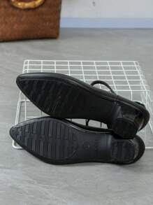 Damen Einfarbige High Heels, modische spitze Zehen Abend High Heels, modische Schnallen Riemen High Heels, modische Knöchelriemen High Heels - Schwarz - Übersicht 9