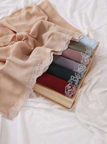 1 件女士新款透气纯色珍珠雪纺刺绣蕾丝边披肩，时尚围巾披肩头巾 - 款式A - 查看 1