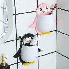 1PC Wall Mounted Toothbrush Rack, Little Penguin Storage Rack Self-Adhesive Tooth Brush Organizer, Toothpaste Holder Shelves Storage Box For Kitchenware Cosmetics
