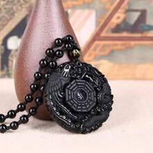 1 pieza Colgante de Dragón y Fénix de Obsidiana Negra Bagua, apropiado para uso diario por mujeres y hombres