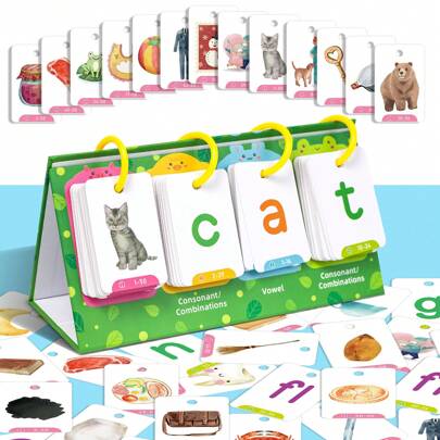 CVC Word Flip Charts Double-Sided Desktop Chart Card Set - Interactive Spelling Game, Word Building Cards, Educational Spelling Toy, Literacy Learning Card, Classroom Educational Toys For Kids