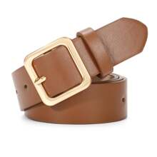 1pc Plus Size Women's PU Belt Jeans Dress Fashionable Women's Black Belt With Square Buckle