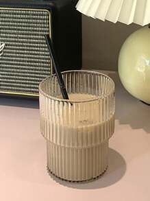 Ins Style Simple Vertical Stripe Transparent Glass Cup For Coffee, Juice Or Milk School Supplies Back To School - Transparent - View 5