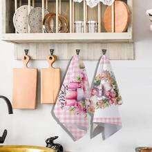 2 件复活节兔子和蜡烛厨房毛巾，柔软吸水超细纤维洗碗布，复活节兔子图案手巾，可机洗，17.7x27.5 英寸，适用于厨房烘焙、烹饪清洁和节日装饰，以及朋友礼物