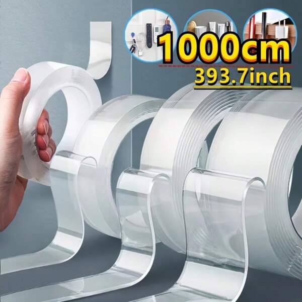 10m/32.7ft Roll Nano Double-Sided Tape - Strong Transparent Adhesive, Suitable For Home And Office Use, Washable And Does Not Residue On Plastic, Wood, Glass, Stone, Metal, 1cm/39.37in Wide, Nano Heavy-Duty Double-Sided Tape