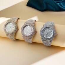 DAYAND NIGHT [DAYAND NIGHT] Luxury Women Gold Color Fully Rhinestone Encrusted Watch, Suitable For Parties, Galas Or Daily Wear. Perfect Gift For Valentine's Day, Anniversary Or Birthday