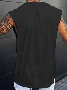 Plus Size Men's Solid Color Crew Neck Casual Loose Fit Tank Top