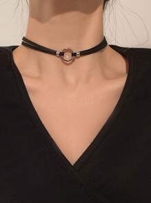 Black Velvet Collar Gold Tube Heart Necklace Give Friends Gifts Everyday Accessories