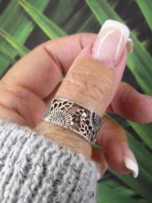 1pc Flower, Leaf, Sunflower Design Ring, Silver-Tone Copper, Fashion Accessories For Men And Women, Party And Daily Wear, Size 6-10