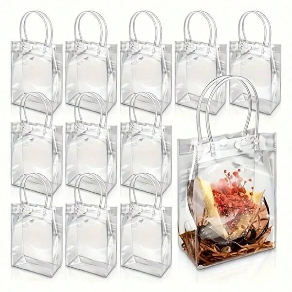 12 stuks PVC transparante plastic tassen, bruidsmeisjescadeaus, cadeautassen, cosmetische verpakkingstassen, bloementassen, snoepzakken