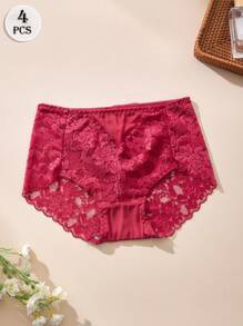 4PCS seksowna koronkowa bielizna modna damska trójkątna majtki dopasowane oddychające majtki wiosenne i letnie swobodne majtki jednolity kolor domowa damska bielizna średni stan elastyczne majtki dla kobiet czarne białe czerwone majtki