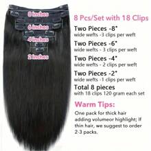 Extensiones de cabello con clip, 8 unidades de cabello humano liso, suaves, sedosos, con borde invisible, extensiones de cabello brasileño real, con clip para cabeza completa - Natural Black - Ver 5