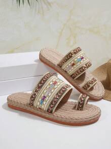 New Summer Comfortable Outdoor Bohemian Style Woven Flat Sandals, Plus Size