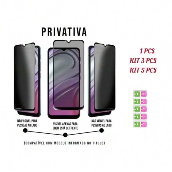 KIT 1 3 5 PCS Película de vidro 3D privacidade para REDMI 9