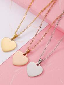 定制情侣最佳朋友个性化时尚项链镜面不锈钢心形激光吊坠 - 彩色 - 查看 3